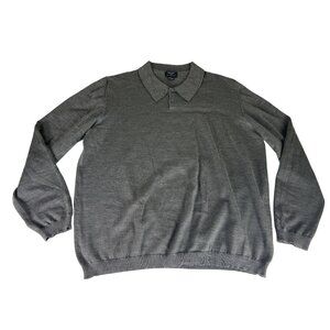 Brooks 346 Italian Merino Wool Sweater Top Men's XXL 2XL Gray Collared Pullover